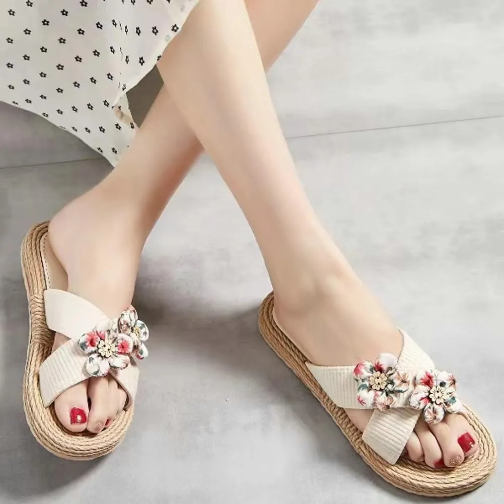 Epsion Women's Straw Slide Sandals Slip on Flat Open Toe Casual Cross Band Summer Beach Boho Shoes Sandals Outdoor