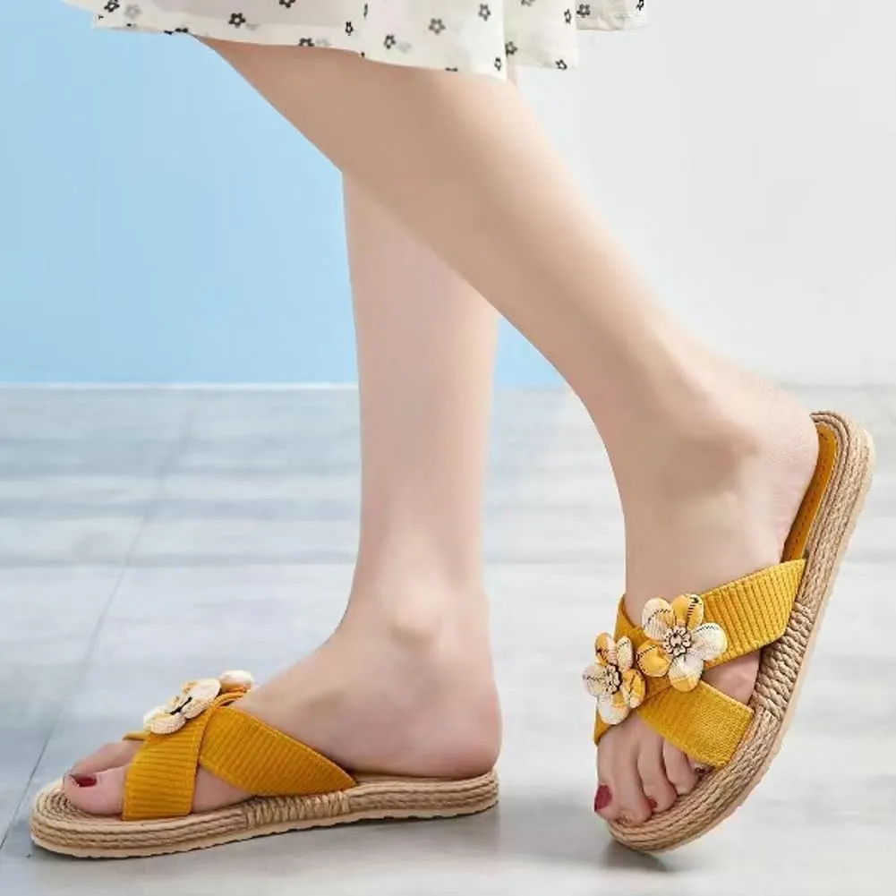 Epsion Women's Straw Slide Sandals Slip on Flat Open Toe Casual Cross Band Summer Beach Boho Shoes Sandals Outdoor
