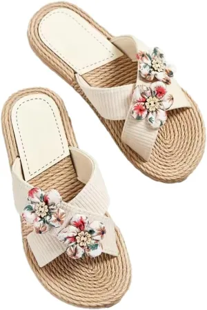 Epsion Women's Straw Slide Sandals Slip on Flat Open Toe Casual Cross Band Summer Beach Boho Shoes Sandals Outdoor