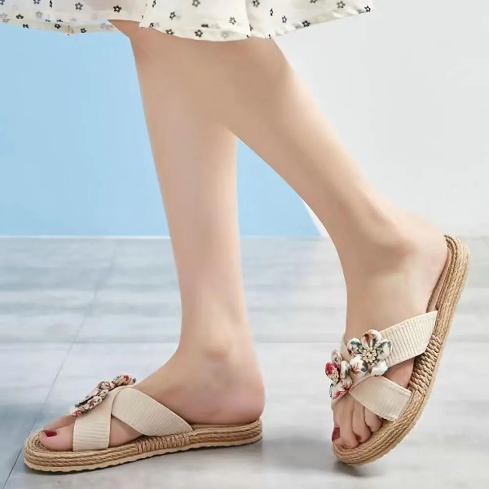 Epsion Women's Straw Slide Sandals Slip on Flat Open Toe Casual Cross Band Summer Beach Boho Shoes Sandals Outdoor