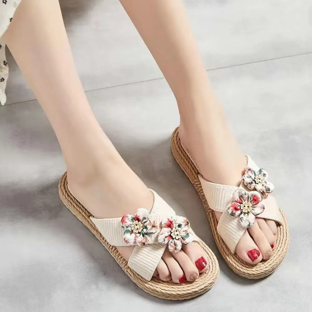 Epsion Women's Straw Slide Sandals Slip on Flat Open Toe Casual Cross Band Summer Beach Boho Shoes Sandals Outdoor