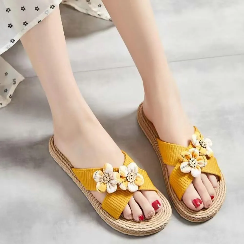 Epsion Women's Straw Slide Sandals Slip on Flat Open Toe Casual Cross Band Summer Beach Boho Shoes Sandals Outdoor