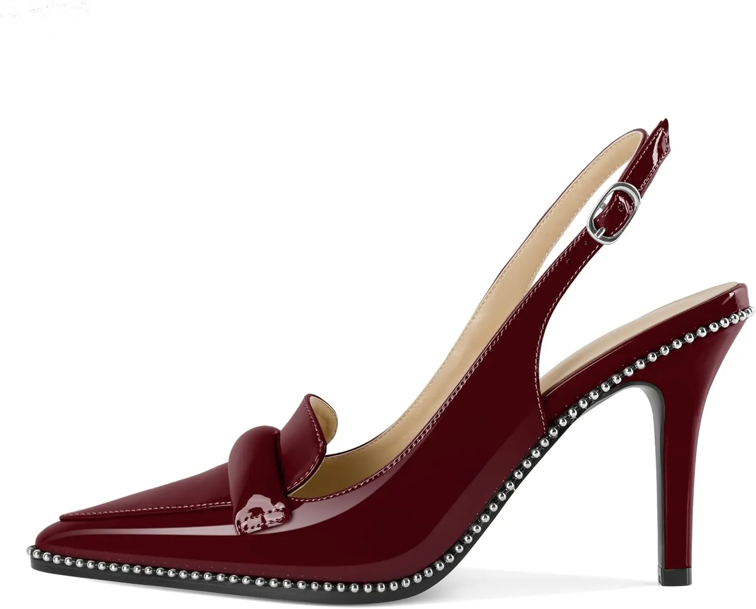 Esvowido Women 3.5" Slingback High Heel Pumps Stilettos Beaded Pointed Toe Shoes Slip On Loafers Pumps Patent Leather High Heel Shoes for Women