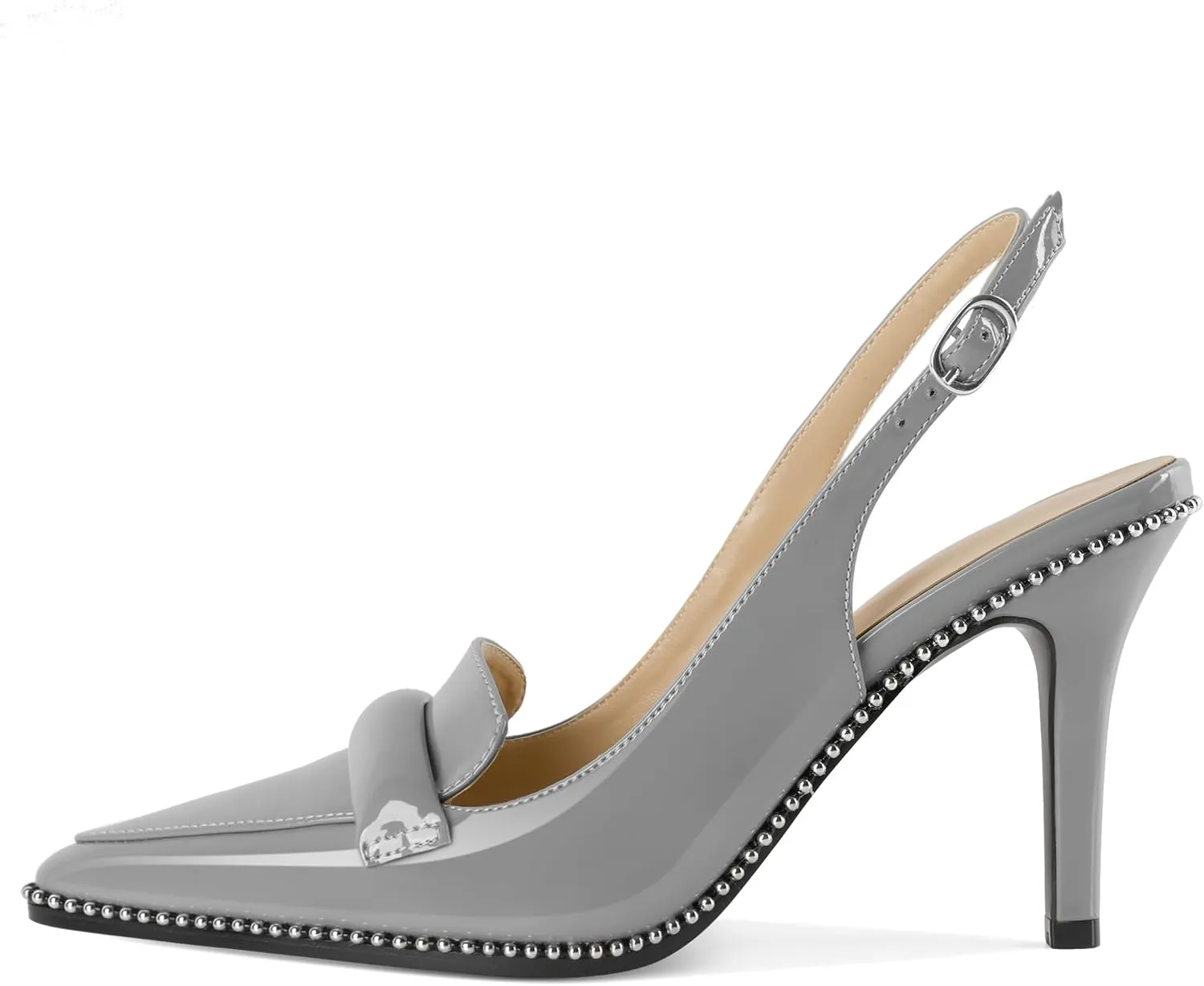 Esvowido Women 3.5" Slingback High Heel Pumps Stilettos Beaded Pointed Toe Shoes Slip On Loafers Pumps Patent Leather High Heel Shoes for Women