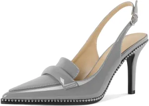 Esvowido Women 3.5" Slingback High Heel Pumps Stilettos Beaded Pointed Toe Shoes Slip On Loafers Pumps Patent Leather High Heel Shoes for Women