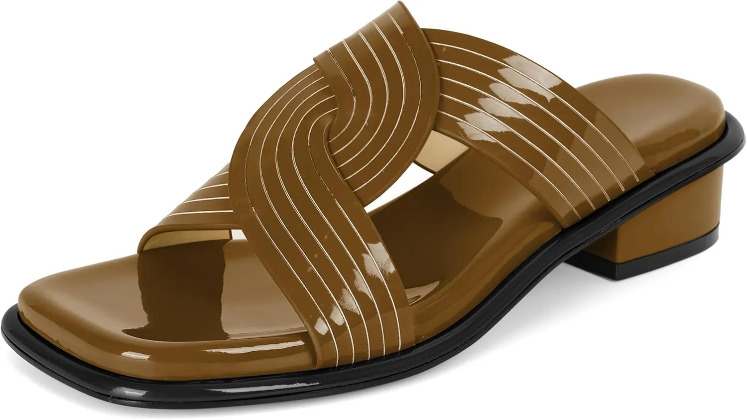 Esvowido Women Low Heel Sandals Square Open Toe Block Chunky Heel Slip On Mules Summer Casual Beach Vacation 1.25 Inch Shoes