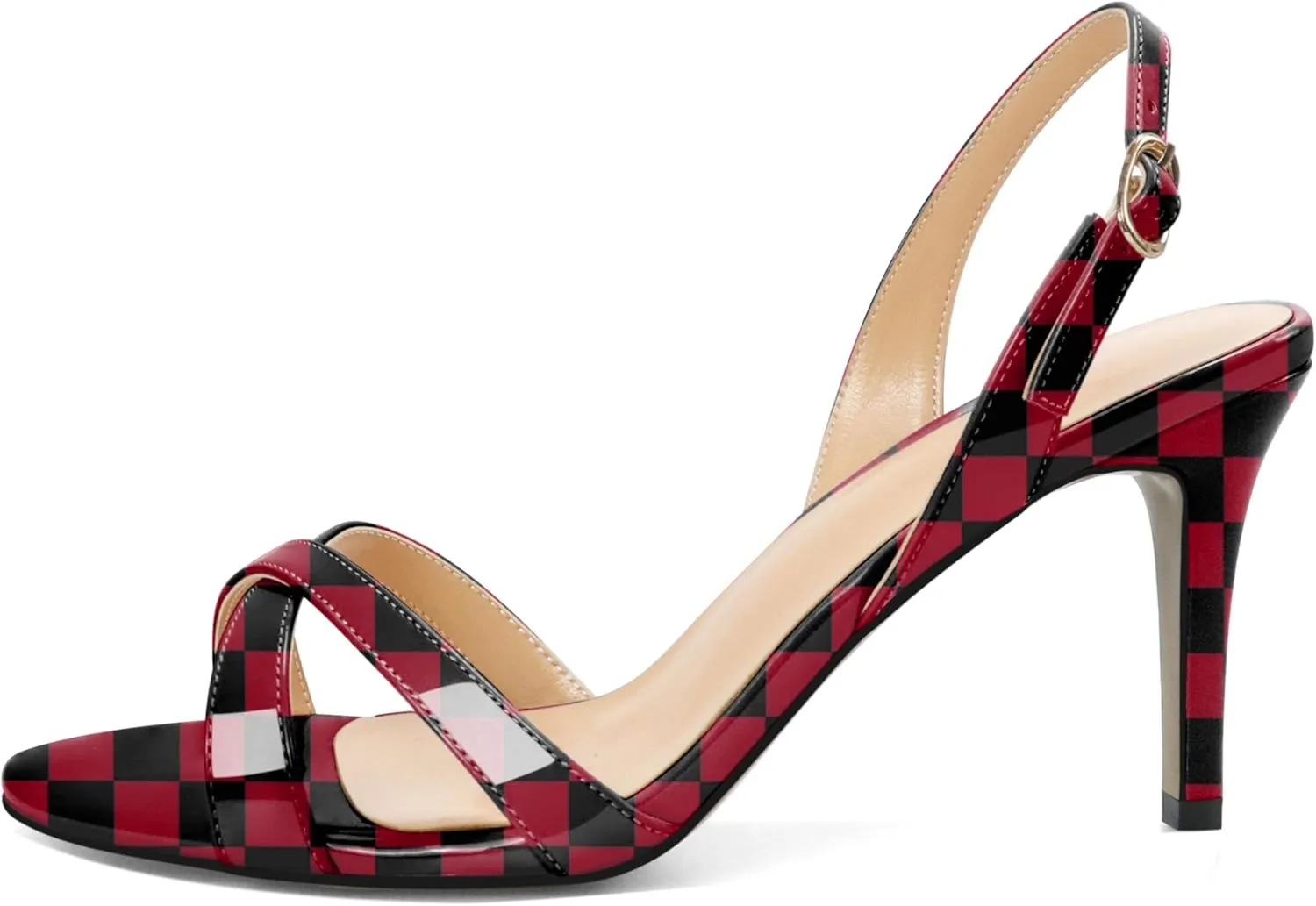 Esvowido Women's Heeled Sandals Open Toe Stilettos Slingback Ankle Strap High Heels Cross Strappy Wedding Bridal Party Office Shoes 3.4 Inch