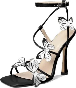 Esvowido Women's High Heel Sandals, Ankle Strap Strappy Butterfly Heels, Square Open Toe Stiletto Heeled Sandals 4 Inches