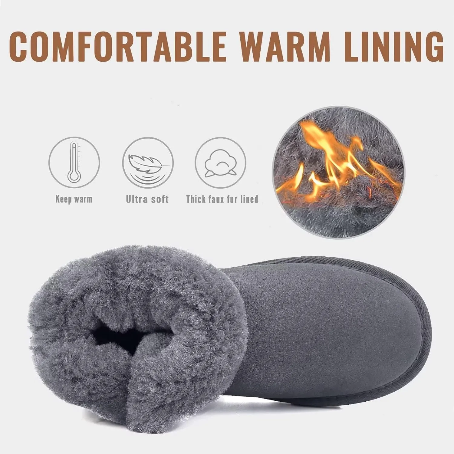 FANTURE Kids Snow Boots Boys Girls Winter Boots Cow Suede Warm Faux Fur Lined Durable Shoes(Little Kid/Big Kid)