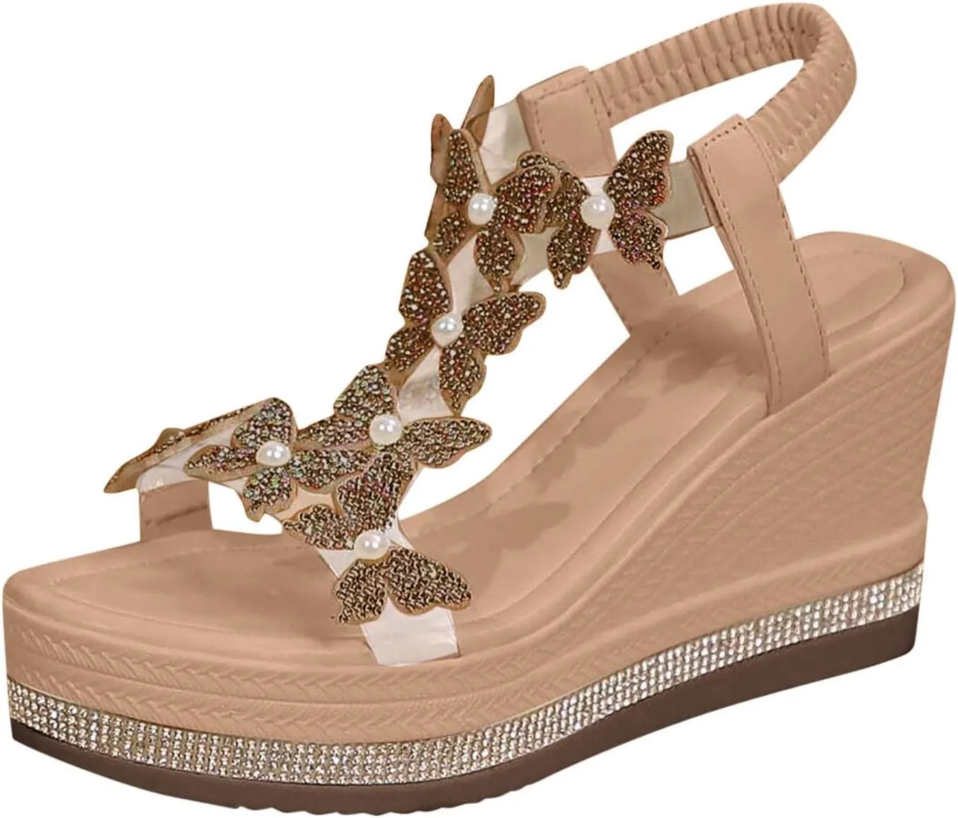 Fashion Women's Comfort Wedge Sandals With Bow Decoration And Rhinestone Detail Casual Roman Women Wedge Sandals Size 11