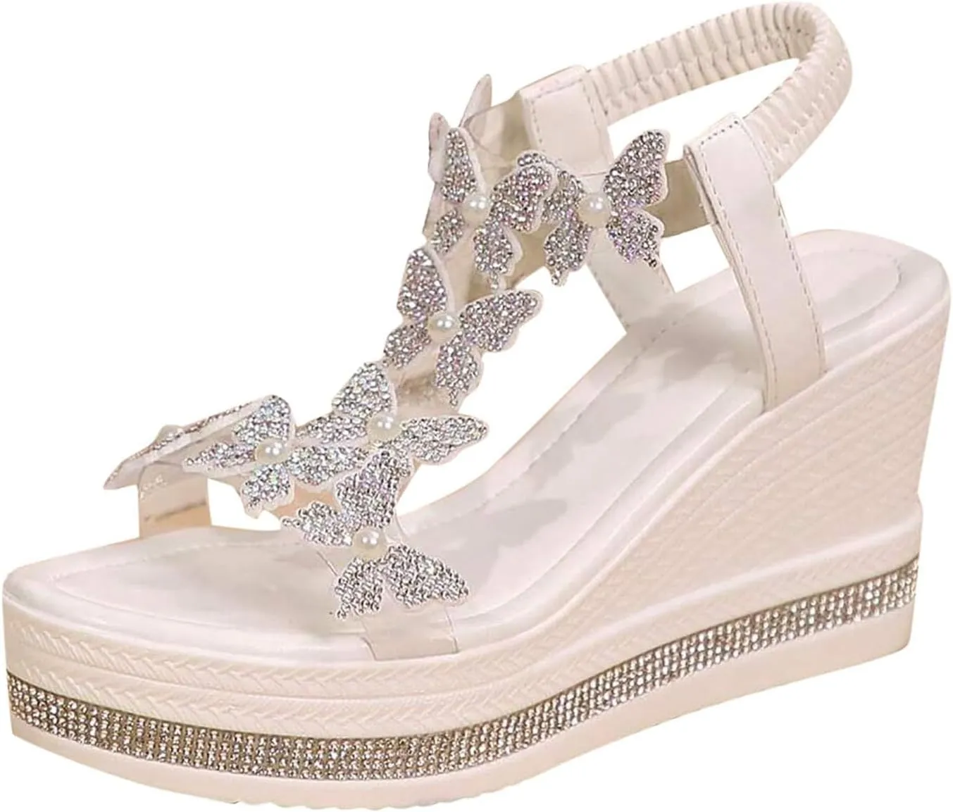 Fashion Women's Comfort Wedge Sandals With Bow Decoration And Rhinestone Detail Casual Roman Women Wedge Sandals Size 11