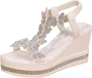 Fashion Women's Comfort Wedge Sandals With Bow Decoration And Rhinestone Detail Casual Roman Women Wedge Sandals Size 11