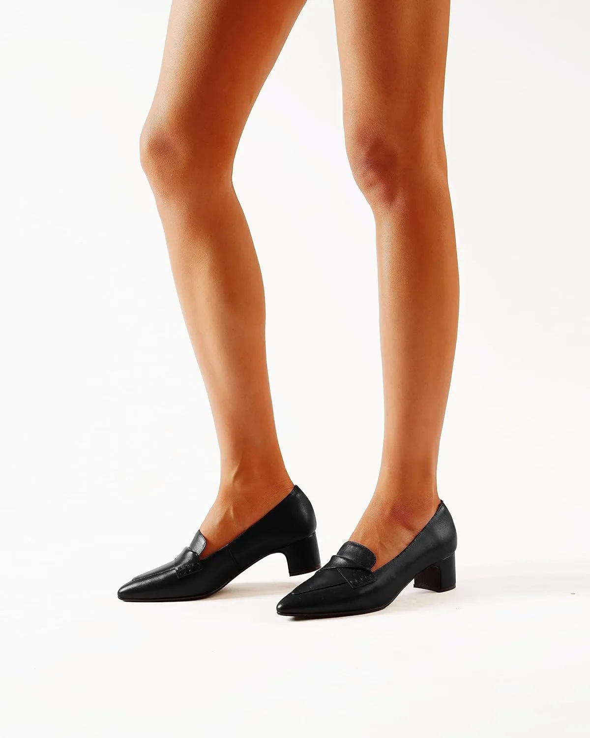 FEMSTEP Womens Pointed Toe Slip On Business Matte Leather Formal Chunky Low Heel Loafers Shoes 1.5 Inch