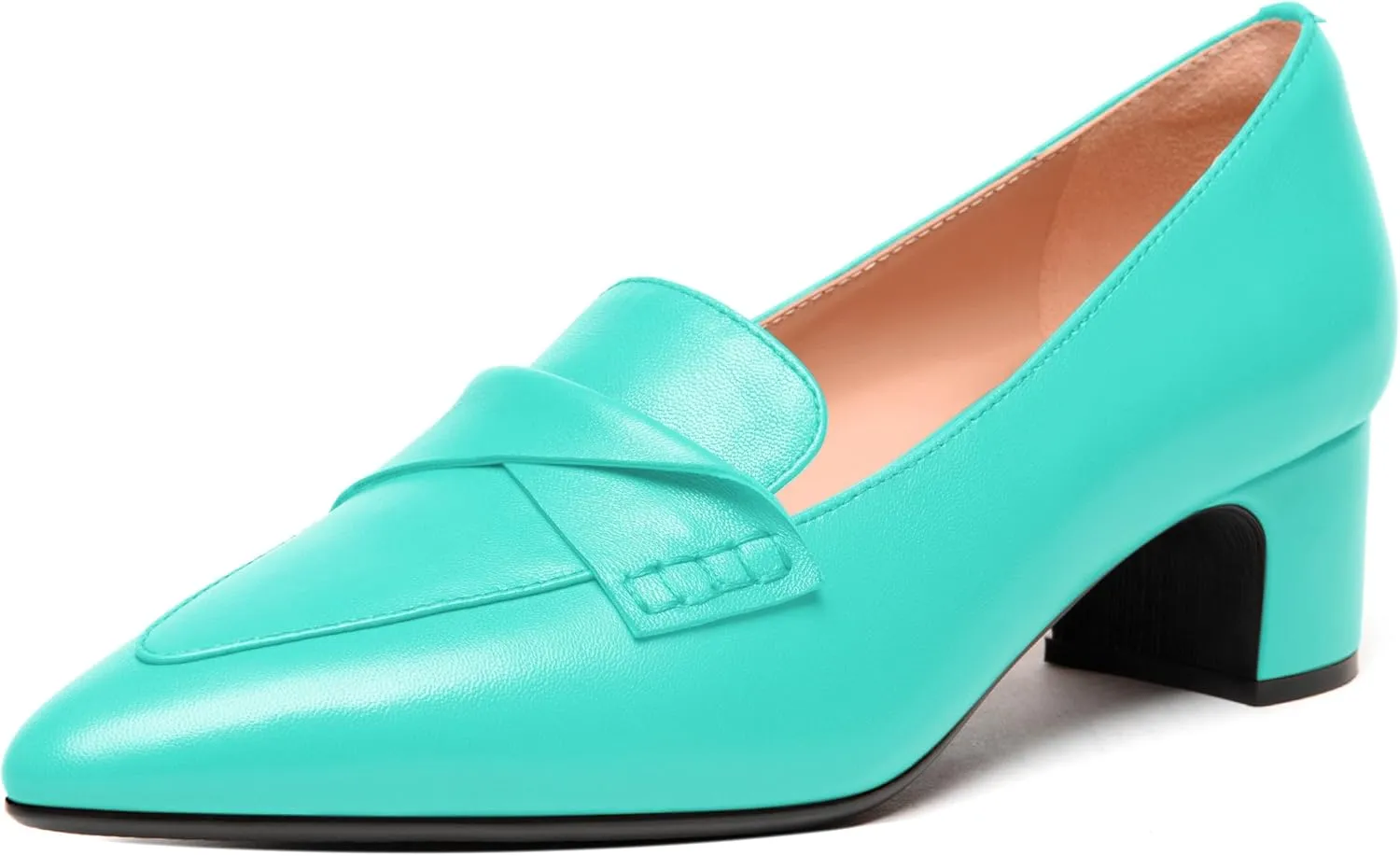 FEMSTEP Womens Pointed Toe Slip On Business Matte Leather Formal Chunky Low Heel Loafers Shoes 1.5 Inch