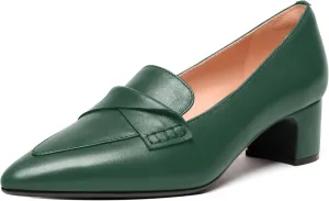 FEMSTEP Womens Pointed Toe Slip On Business Matte Leather Formal Chunky Low Heel Loafers Shoes 1.5 Inch