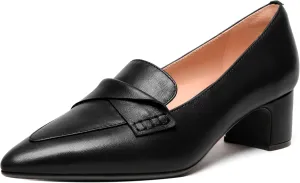 FEMSTEP Womens Pointed Toe Slip On Business Matte Leather Formal Chunky Low Heel Loafers Shoes 1.5 Inch