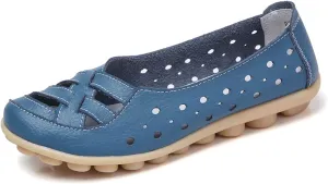 Flats for Women Comfort Loafers Breathable Closed Toe Sandals Leather Hollow Soft Summer Slip on Shoes Walking Office Driving Fashion Shoes