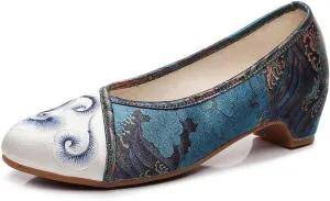 Floral Handmade Embroidered Shoes for Women Retro Classic Mary Jane High Heels Shoes Pointed Toe Slip On Loafers Comfort Ballet Flats Cheongsam Shoes