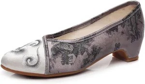 Floral Handmade Embroidered Shoes for Women Retro Classic Mary Jane High Heels Shoes Pointed Toe Slip On Loafers Comfort Ballet Flats Cheongsam Shoes