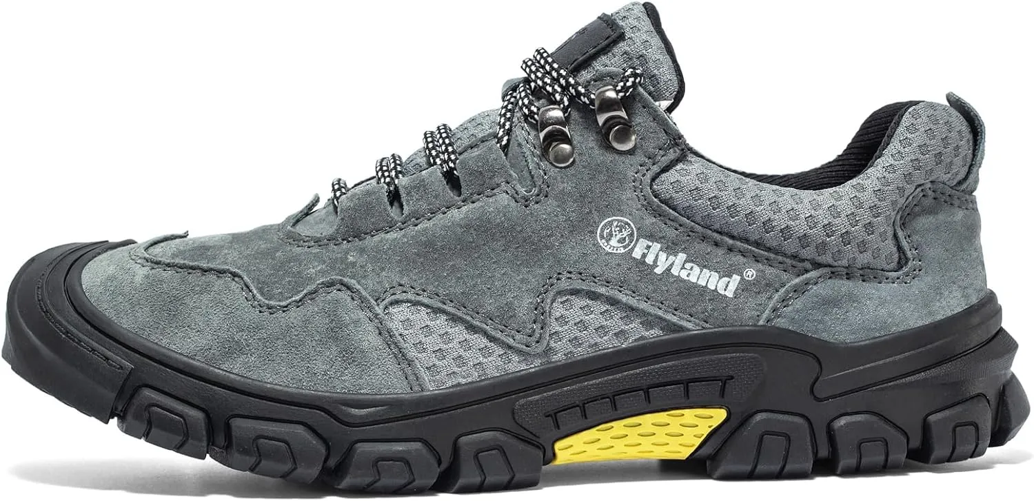 FLYLAND Men's Casual Hiking Sneakers Leather Shoes Classic Lace-Up Shoes Breathable Comfortable Low Top for Walking Outdoor