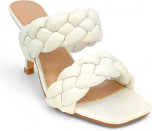 Forever Womens Square Open Toe Braided Heeled Mules Sandals Strappy Slip On Stiletto Heels