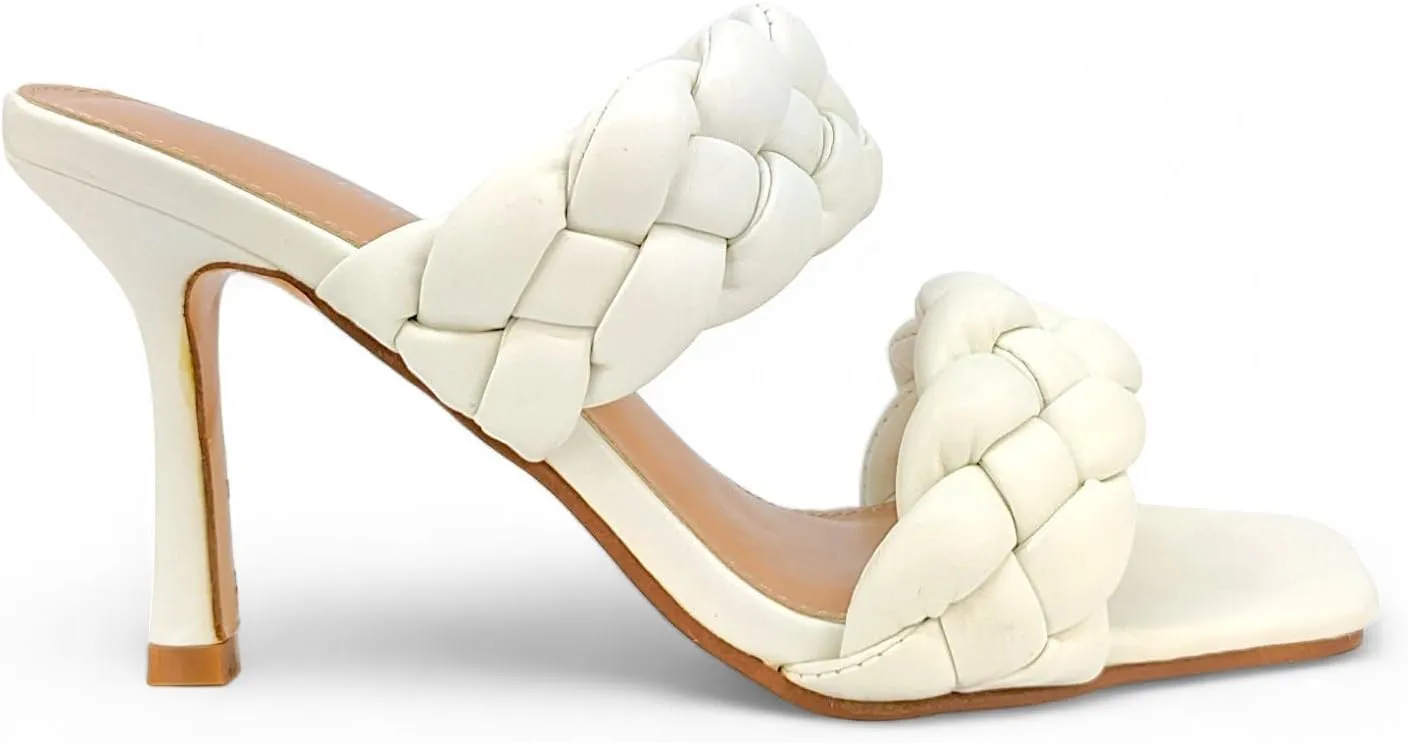 Forever Womens Square Open Toe Braided Heeled Mules Sandals Strappy Slip On Stiletto Heels