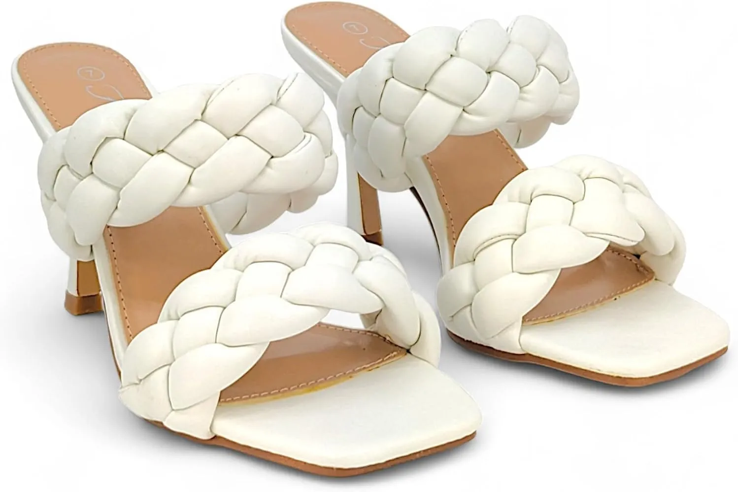 Forever Womens Square Open Toe Braided Heeled Mules Sandals Strappy Slip On Stiletto Heels