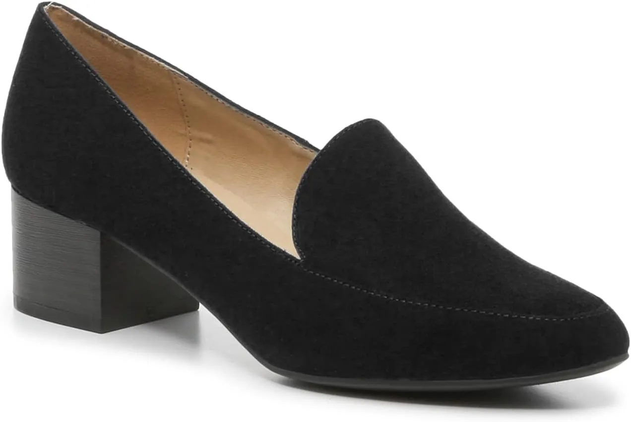 FOWT Women Suede Leather Slip On Side V Cut Loafers Almond Toe Mid Chunky Heel Pumps Casual Comfy Non-Slip Office Party Dress Ladies Shoes US Size 4-16