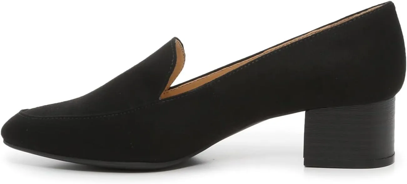 FOWT Women Suede Leather Slip On Side V Cut Loafers Almond Toe Mid Chunky Heel Pumps Casual Comfy Non-Slip Office Party Dress Ladies Shoes US Size 4-16