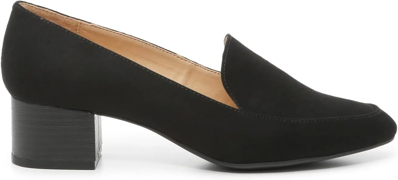 FOWT Women Suede Leather Slip On Side V Cut Loafers Almond Toe Mid Chunky Heel Pumps Casual Comfy Non-Slip Office Party Dress Ladies Shoes US Size 4-16