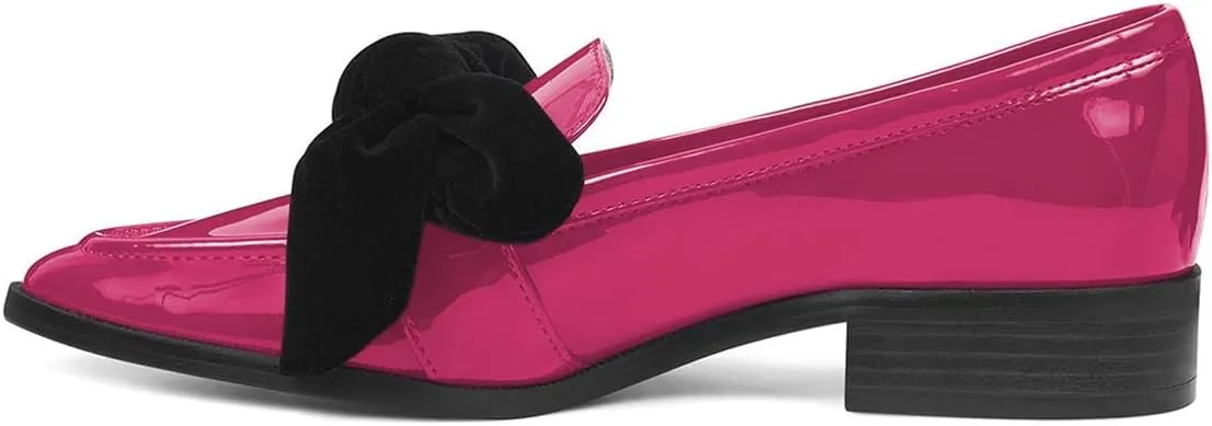 FOWT Women Trendy Bowknots Slip On Flats Loafers Comfort Low Block Heel Pointed Toe Pumps Formal Casual Dressy Shoes Size 4-15 M US