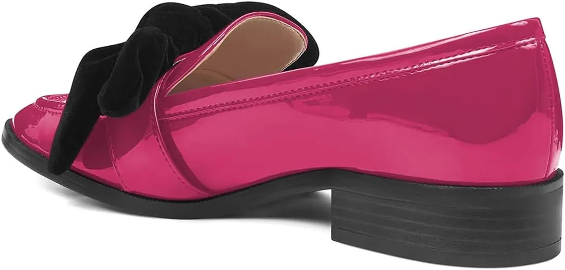 FOWT Women Trendy Bowknots Slip On Flats Loafers Comfort Low Block Heel Pointed Toe Pumps Formal Casual Dressy Shoes Size 4-15 M US