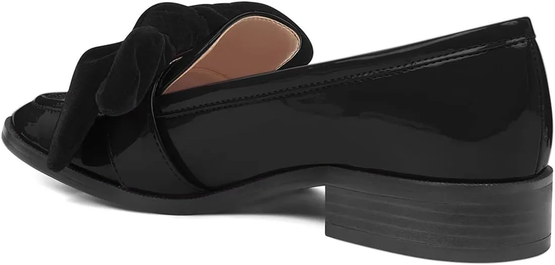 FOWT Women Trendy Bowknots Slip On Flats Loafers Comfort Low Block Heel Pointed Toe Pumps Formal Casual Dressy Shoes Size 4-15 M US