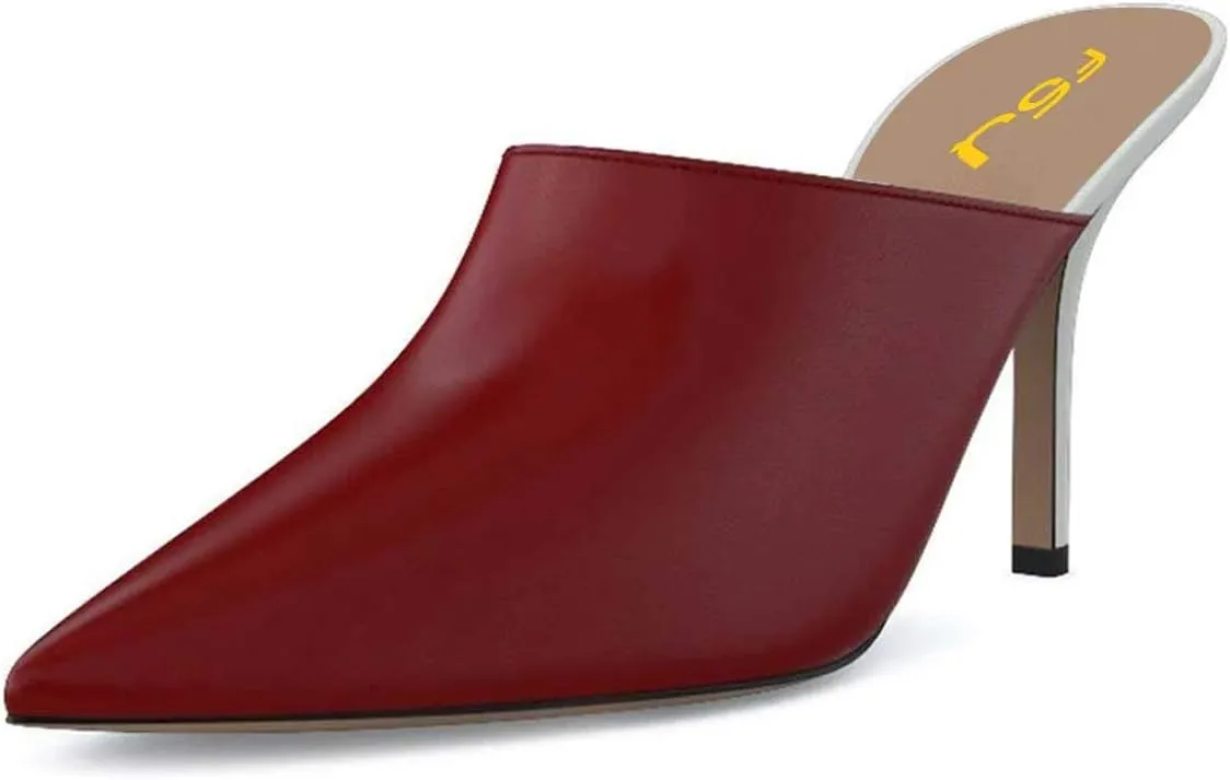 FSJ Women Dressy Thin High Heel Slide Sandals Pointed Toe Mules Slip on Loafers Stiletto Pumps Shoes Size 4-15 US