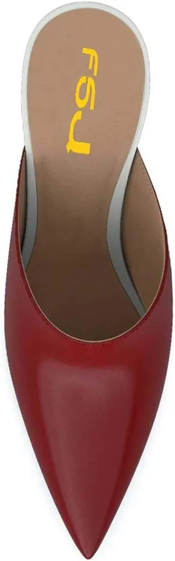 FSJ Women Dressy Thin High Heel Slide Sandals Pointed Toe Mules Slip on Loafers Stiletto Pumps Shoes Size 4-15 US