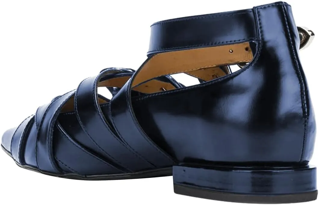 FSJ Women Pointed Toe Metal Buckle Design Flats Low Heel Loafers Strappy Criss Cross Lace-up Sweet Cool Trendy Pumps Shoes Size 4-16 US