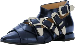 FSJ Women Pointed Toe Metal Buckle Design Flats Low Heel Loafers Strappy Criss Cross Lace-up Sweet Cool Trendy Pumps Shoes Size 4-16 US