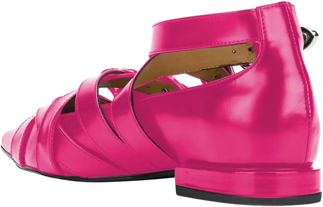 FSJ Women Pointed Toe Metal Buckle Design Flats Low Heel Loafers Strappy Criss Cross Lace-up Sweet Cool Trendy Pumps Shoes Size 4-16 US