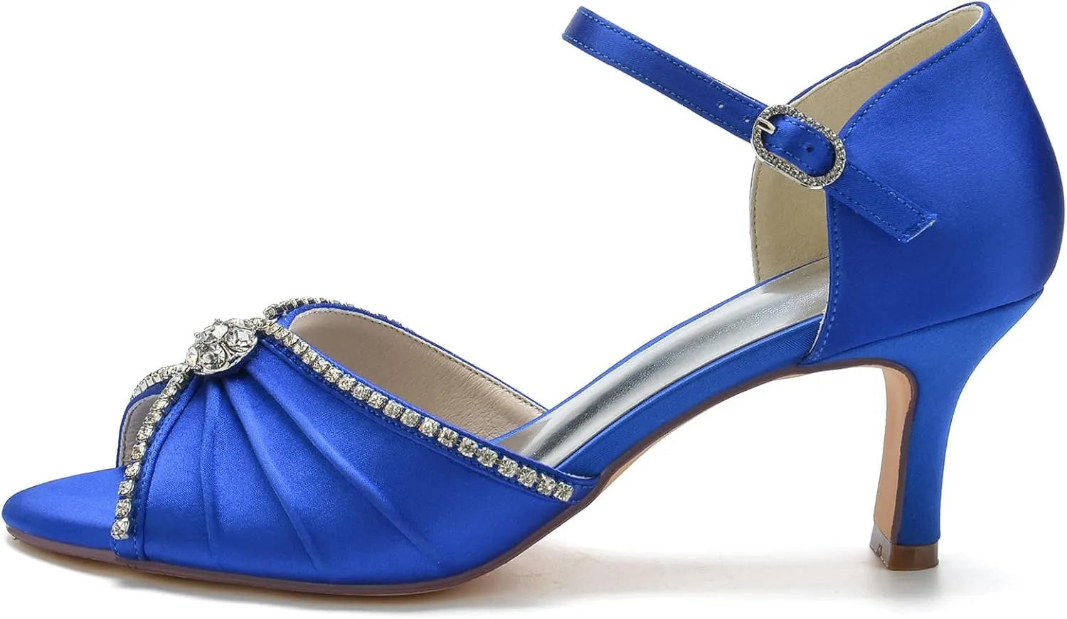 FufoneUS Wedding Heels Women's Peep Toe Ankle Strap Rhinestones Pleated Satin Wedding Dress Sandals