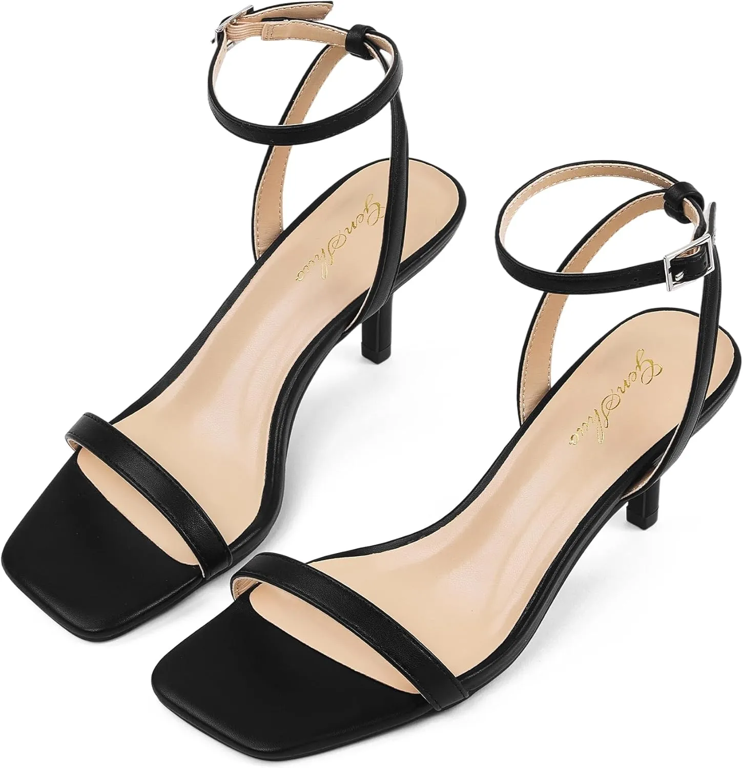 GENSHUO Square Open Toe Ankle Strap Heels Sexy Strappy Women Stiletto Heeled Sandals