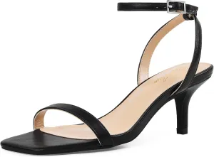 GENSHUO Square Open Toe Ankle Strap Heels Sexy Strappy Women Stiletto Heeled Sandals