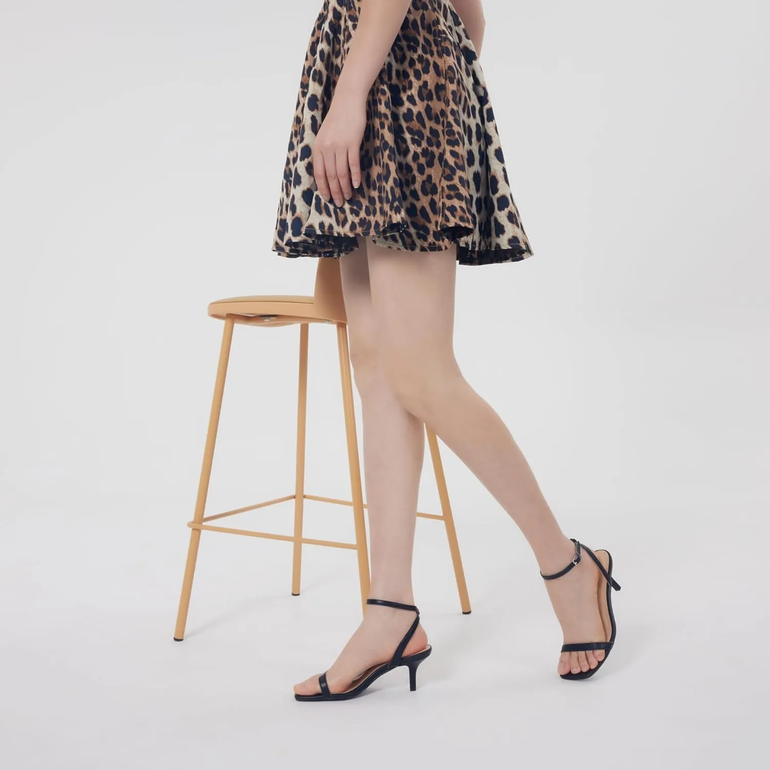 GENSHUO Square Open Toe Ankle Strap Heels Sexy Strappy Women Stiletto Heeled Sandals