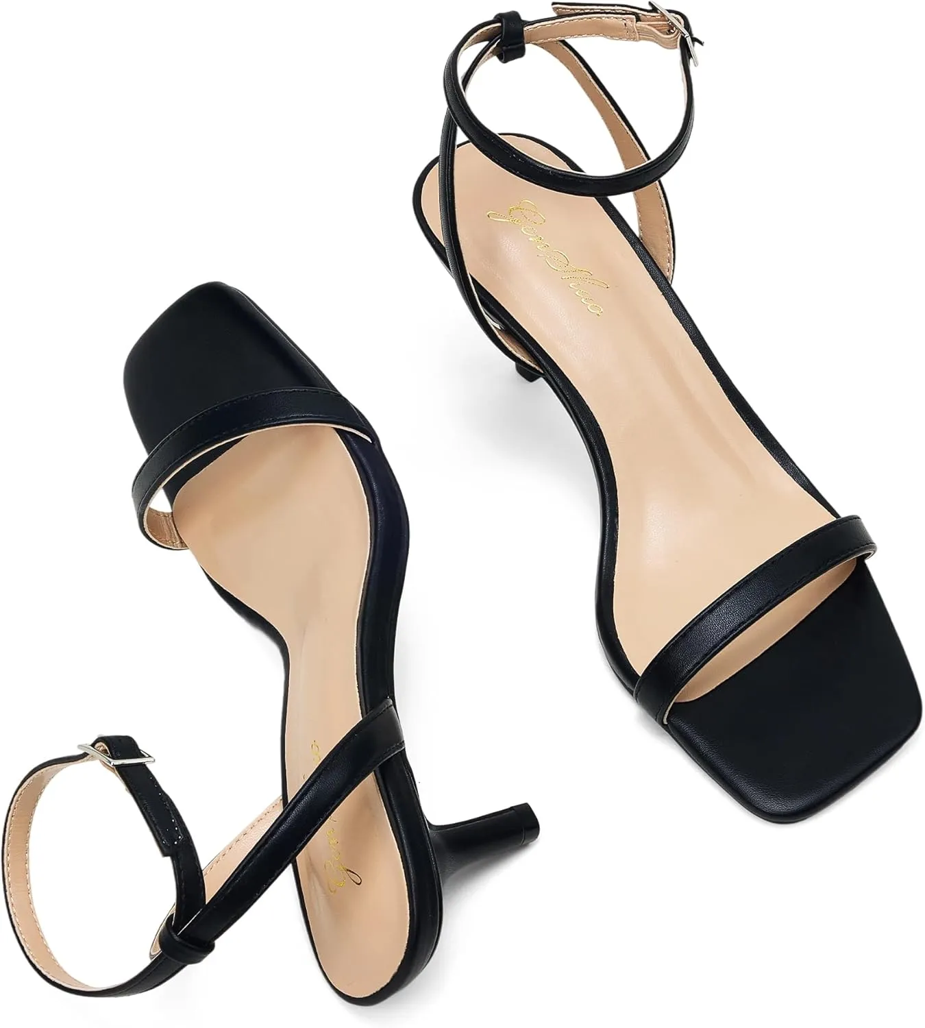 GENSHUO Square Open Toe Ankle Strap Heels Sexy Strappy Women Stiletto Heeled Sandals