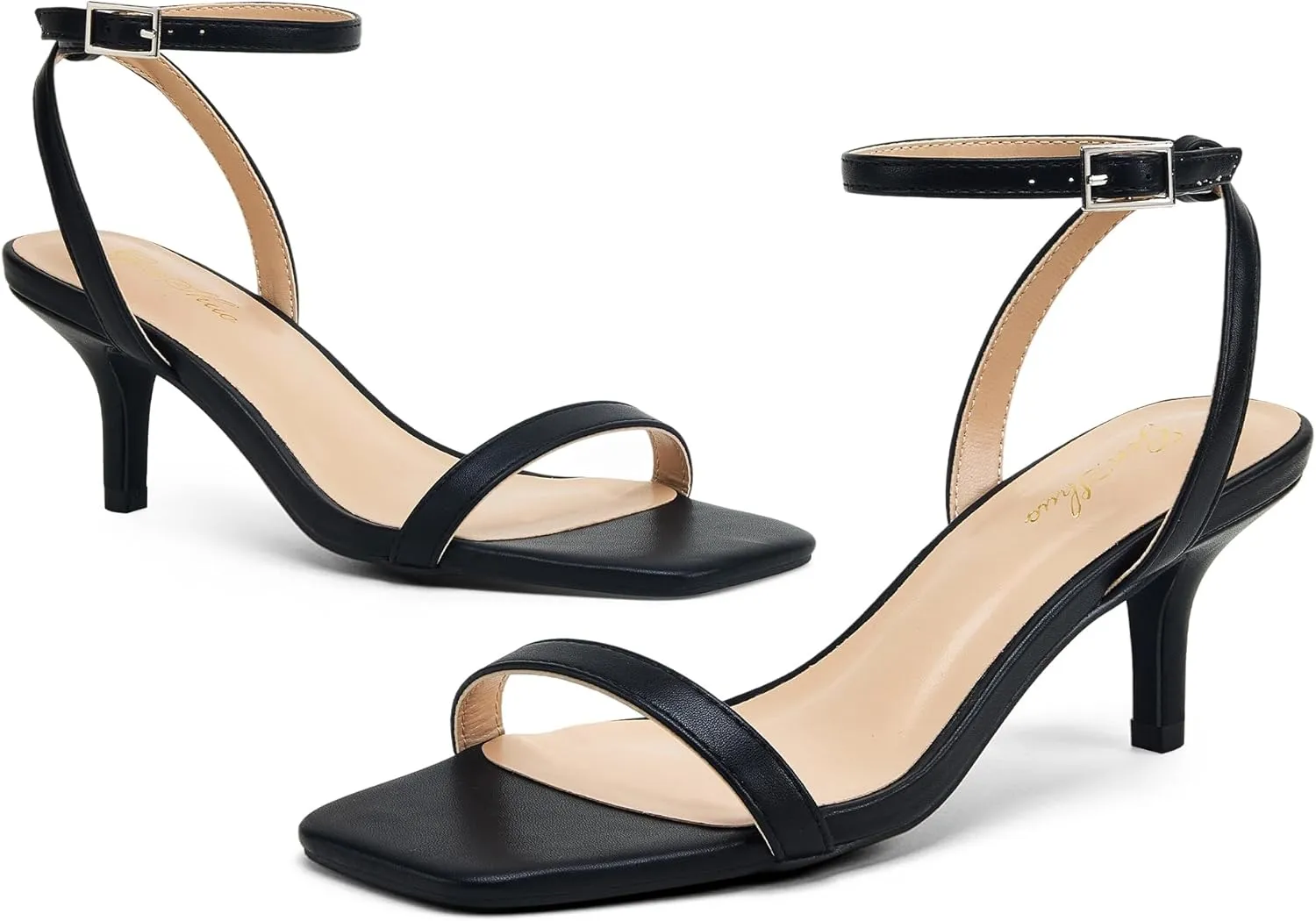 GENSHUO Square Open Toe Ankle Strap Heels Sexy Strappy Women Stiletto Heeled Sandals