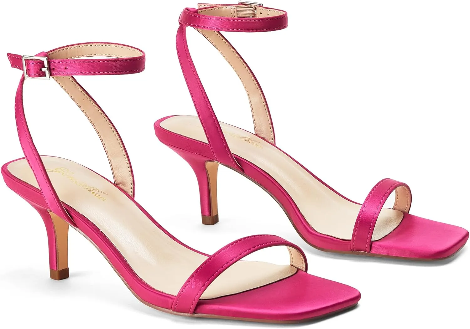 GENSHUO Women Stiletto Heeled Sandals Square Open Toe Ankle Strap Heels Sexy Strappy Dress High Heel Shoes