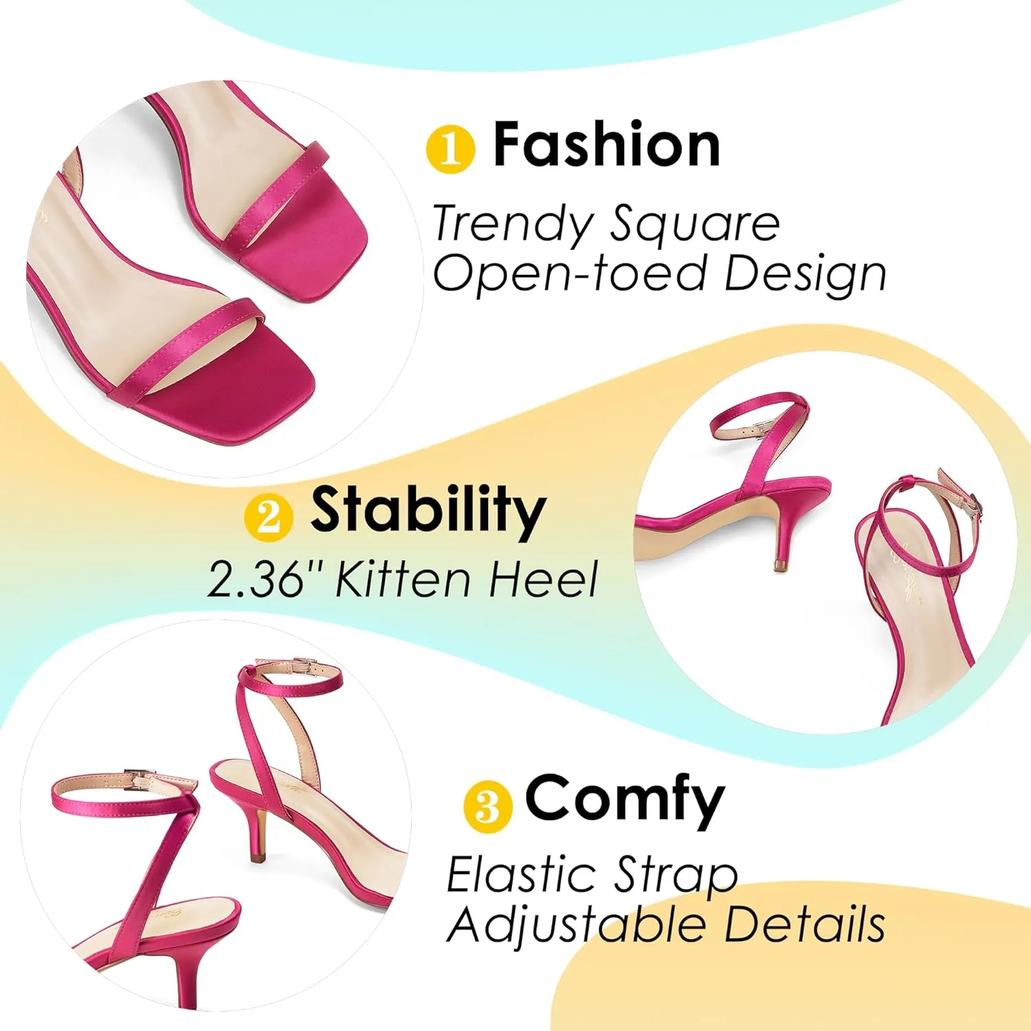 GENSHUO Women Stiletto Heeled Sandals Square Open Toe Ankle Strap Heels Sexy Strappy Dress High Heel Shoes