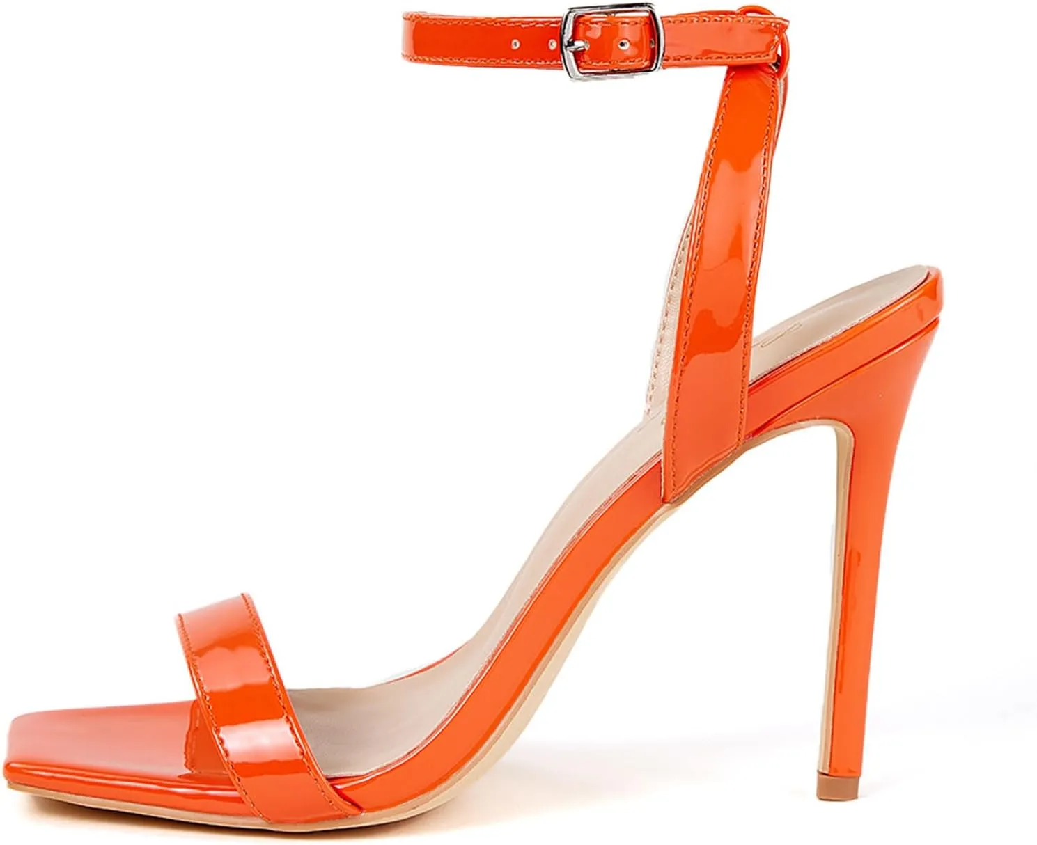 GENSHUO Women's High Heels Ankle Buckle Strap Stilettos Open Square Toe Dressy Sexy Strappy Sandals for Party Prom Homecoming Dressy Shoes