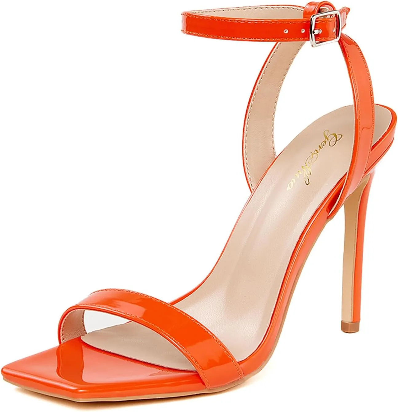 GENSHUO Women's High Heels Ankle Buckle Strap Stilettos Open Square Toe Dressy Sexy Strappy Sandals for Party Prom Homecoming Dressy Shoes
