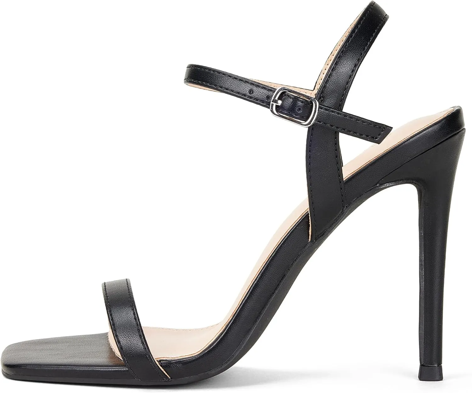 GENSHUO Women's Square Toe Strappy Stiletto Heels,4 Inch Open Toe Heel Sandals Ankle Strap Buckle Sexy High Heeled Prom Party Wedding Daily Wear Dress Shoes
