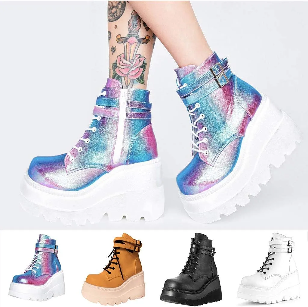 Gibobby Women's Chunky High Heel Ankle Booties, Fashion Lace Up Boots, Motorcycle Boots, Military Combat Boots, Black, All Seasons, Waterproof, Casual, Size: Asian